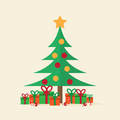 christmas tree with gift. vector illustration.