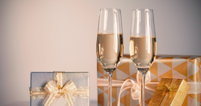 Gift boxes with champagne flutes