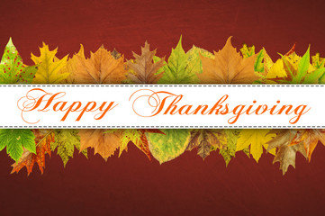 Happy Thanksgiving typography on autumn leaves