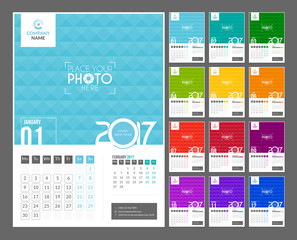 Wall Calendar 2017. 12 Months. Vector Template with Place for Photo. Week Starts Monday