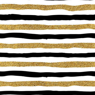 Seamless pattern of gold and black lines, grunge background of golden and black stripes, hand drawn vector for textile, wallpaper, web, wrapping, invitation, wedding, card, paper