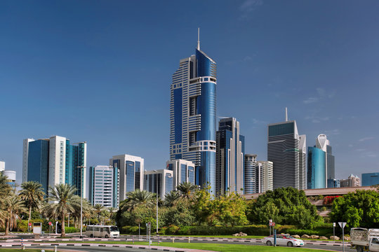 Dubai with skyscrapers in United Arab Emirates