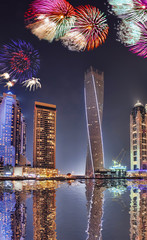 Naklejka premium New Year fireworks display in Dubai Marina, UAE