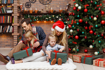 Christmas photo family with gifts