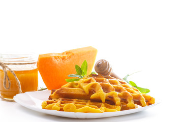 pumpkin waffles with honey