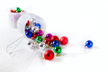Christmas baubles for decoration on a white background