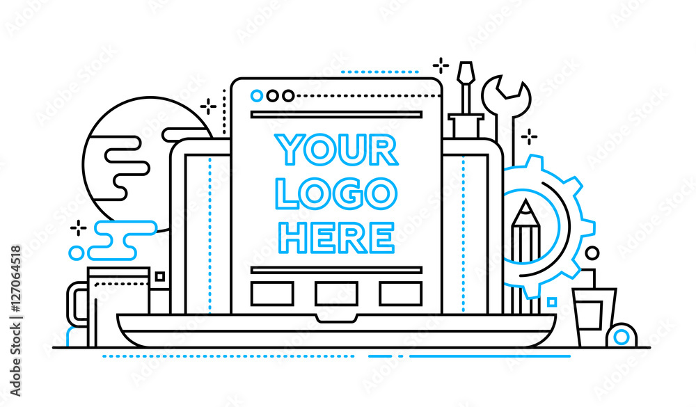Wall mural programming tools - line design illistration with copyspace for logo