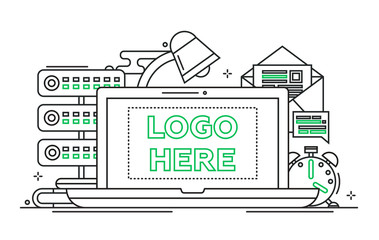 Work Place - line design illustration with copyspace for Logo