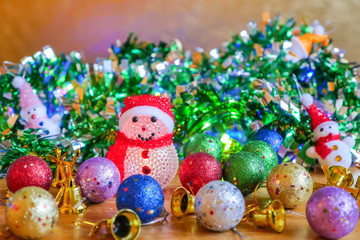 Fototapeta na wymiar Christmas decoration on wooden table.