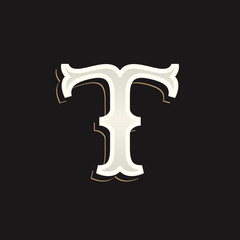 T letter logo with old serif on the dark background.