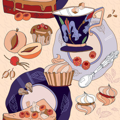 Tea seamless pattern hand drawn vector