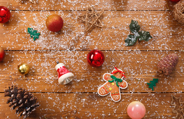Fototapeta na wymiar Christmas tree decorations, prepare for winter holidays background