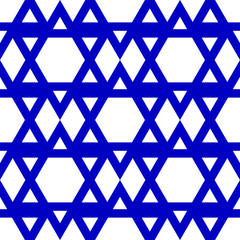 Seamless pattern with Jewish stars. Blue Jewish stars on a white background. Geometric pattern. Simple regular background.