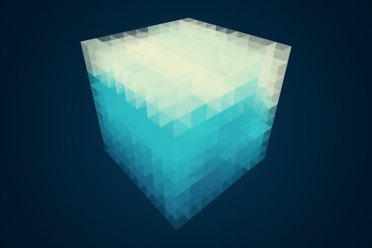 Abstract 3d rendering of low poly cube. Futuristic design. Ice Cube.