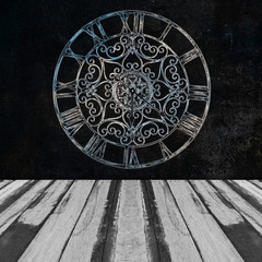 clock on wall with planks floor