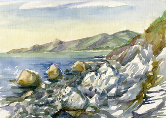 Sea and stones watercolor