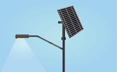 Street light with solar panel vector