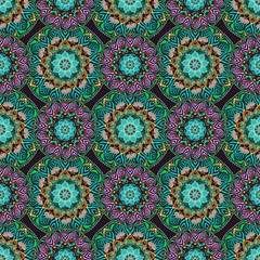 Seamless patchwork pattern from colorful oriental tiles.