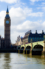 Big Ben on the River Thames and the Westminster Bridge, London
