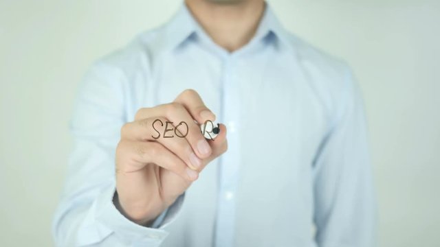 SEO Reports, Man Writing on Screen