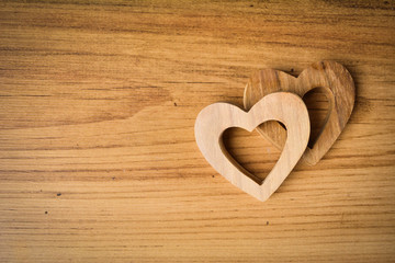 beautiful heart shape wood on wood background ,vintage tone