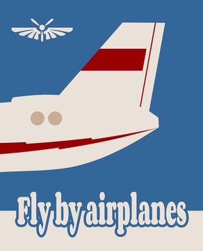 Vertical banner with the image of an airplane tail. Air company logo. Fly by airplane text