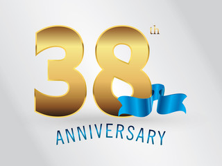 38 Years Anniversary Gold Logo and Blue Ribbon