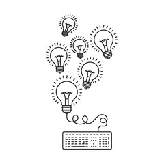 Bulb and keyboard draw icon. Big idea creativity imagination and inspiration theme. Isolated design. Vector illustration
