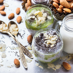 Chia seed pudding with almond milk and fresh fruit topping