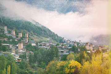 Old Georgian town of Mestia. Tourist attraction