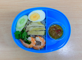  vegetables with shrimp paste and egg thai food in  lunch box
