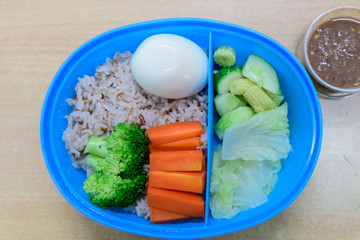  vegetables with shrimp paste and egg thai food in  lunch box