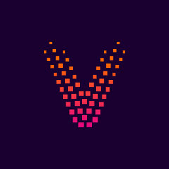Letter V logo.Dots logo colorful,pixel shape logotype vector design