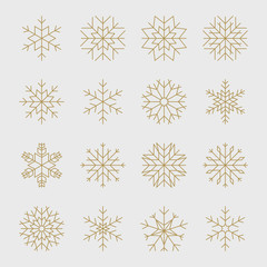 Set of gold geometric snowflakes for Christmas design.