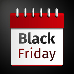 Black friday sale, calendar on black background. Vector Illustration