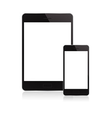 Vector of tablet and smartphones on reflective surface
