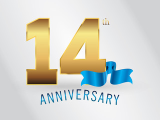 14 Years Anniversary Gold Logo and Blue Ribbon