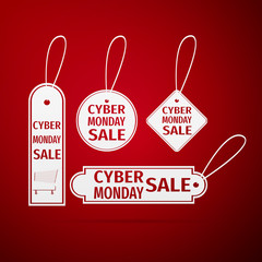 Cyber Monday Sale tag flat icon on red background. Vector Illustration