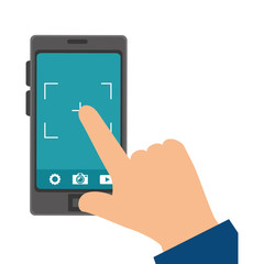 smartphone device with photographic app vector illustration design