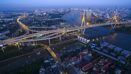 Zelfklevend Fotobehang aerial view of bhumibol bridge important landmark and traffic tr © stockphoto mania