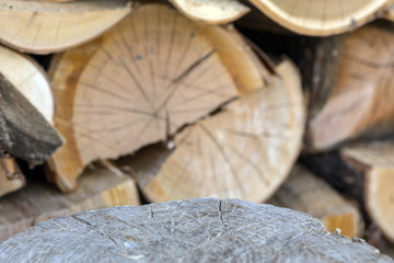 Wood wood building material for background and texture. carpentry waste after processing. wood, raw material for heating. storage