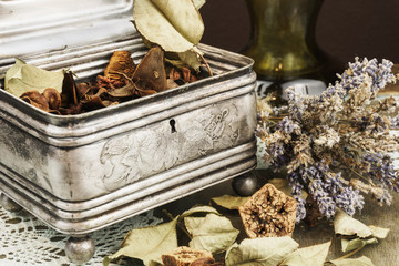 Silver Casket, jewelry/trinket box with potpourri and lavender