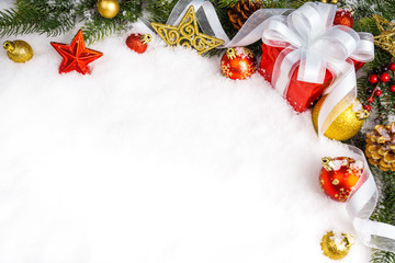 christmas gift with decoration on white background