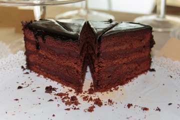 Slices of Fresh Cocoa Cake with Drizzle Chocolate