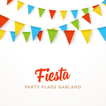 Colorful realistic vector flag garland with shadow. Party template.