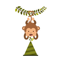 Monkey cartoon with party hat icon. Happy birthday celebration card and decoration theme. Isolated design. Vector illustration