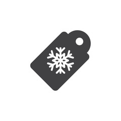 Label Tag with Snowflake icon vector, filled flat sign, solid pictogram isolated on white, logo illustration