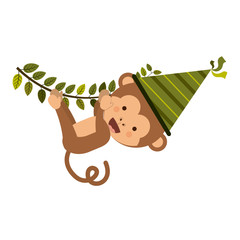 Monkey cartoon with party hat icon. Happy birthday celebration card and decoration theme. Isolated design. Vector illustration