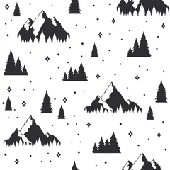 Papier Peint photo Montagnes Modèle sans couture de voyage dans le style doodle