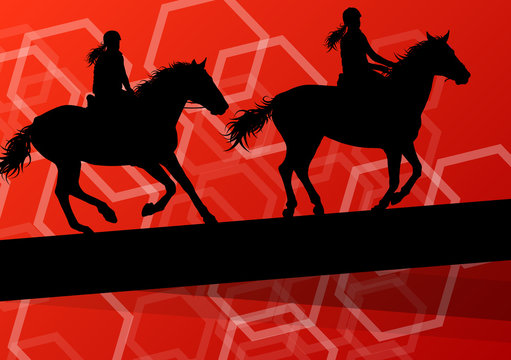 Horse with rider equestrian sport vector background